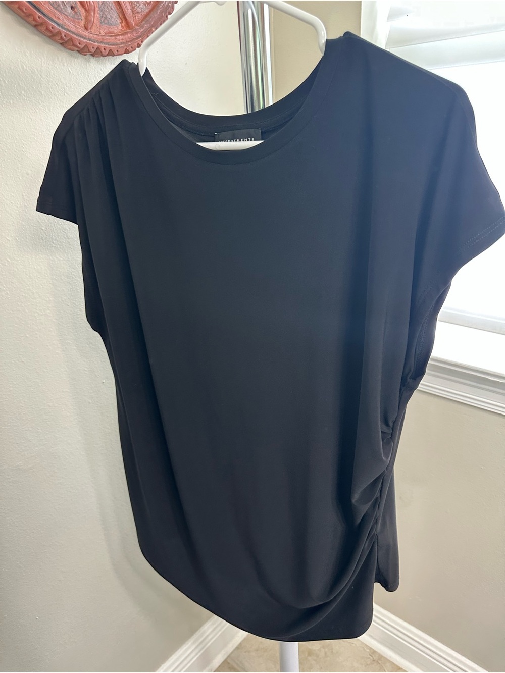Investments Black Short Sleeve Draped Blouse, XL